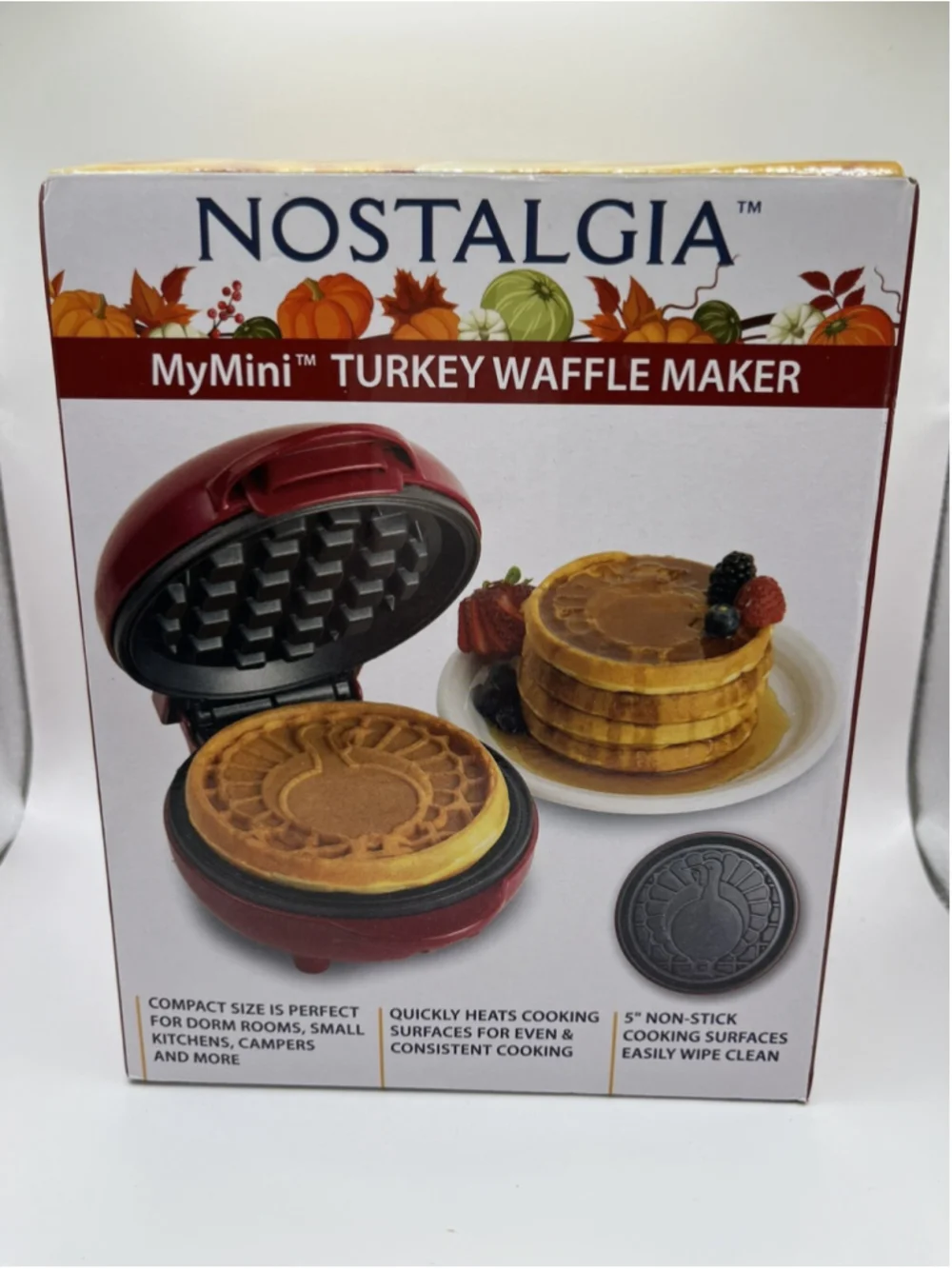 NEW MyMini Turkey Red Non-Stick Compact Waffle Thanksgiving Holiday NIB SEE ALL
